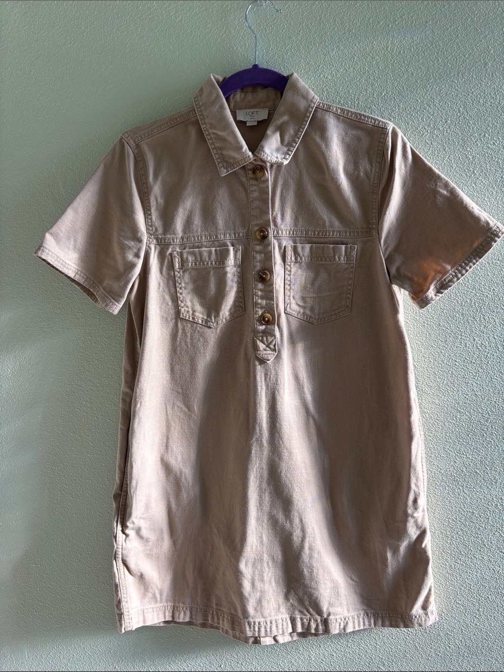 LOFT Short Sleeve Polo Dress in Light Tan